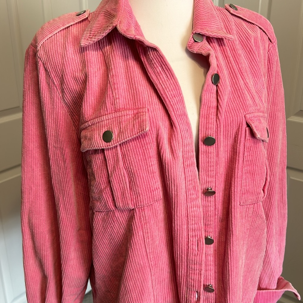 Pink Buttoned Flap Pocket Corduroy Jacket - Picture 6 of 9